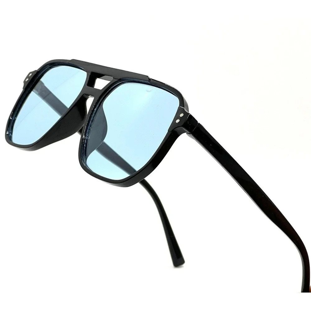 Men Sunglasses Blue Lens Pilot Style Retro Rectangular Outfit‎ Trendy Model 2026